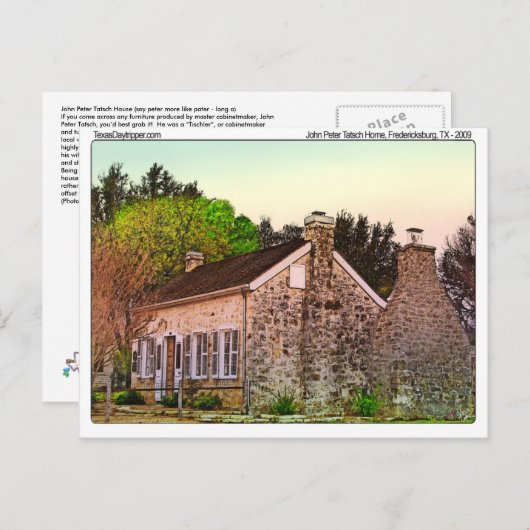 Carte Postale John Peter Tatsch Home, Fredericksburg, TX (Devant / Derrière)
