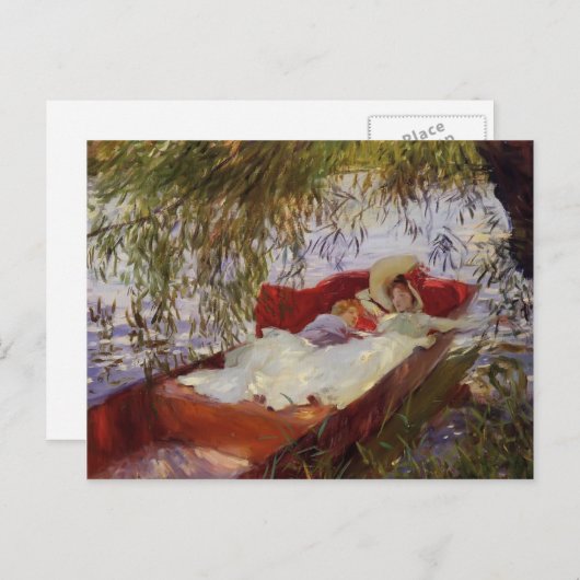 Carte Postale John Sargent - Deux femmes endormies dans un Punt (Devant / Derrière)