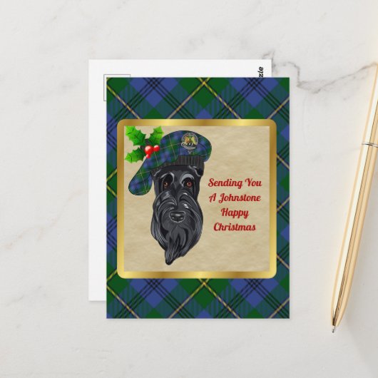 Carte Postale Johnstone Clan Badge & Tartan Christmas Postcard (Devant/Arrière en situation)