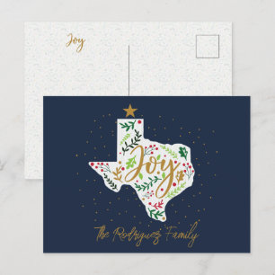 Carte Postale Joie Bleu Marine Fête Noël Forme Texas