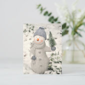 Carte Postale Joie de Noël avec Snowman souriant (Debout devant)