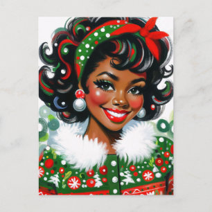 Carte Postale Joie de Noël de fille noire rétro
