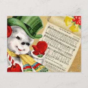 Carte Postale Joie de Noël Vintage Snowman au monde