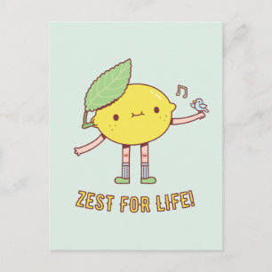 Carte Postale Joie De Vivre Mignon Lemon et Oiseau Positif