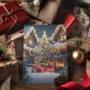 Carte Postale Joie festive : des cadeaux ornent une maison