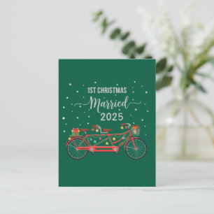 Carte Postale Joli 1er Noël Mariés 2025 Bicyclette Tandem