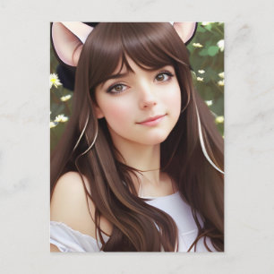 Carte Postale Joli adolescent portant des oreilles de chat