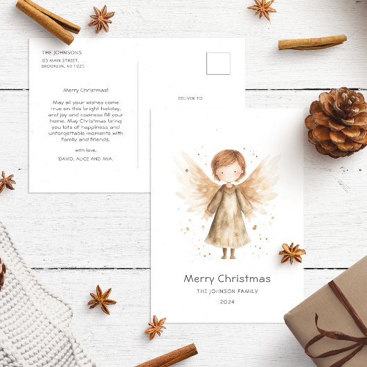 Carte Postale Joli ange de bébé de Noël beige Boho 