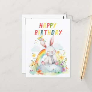 Carte Postale Joli Anniversaire à l'arc-en-ciel de Bunny mignon