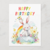 Carte Postale Joli Anniversaire à l'arc-en-ciel de Bunny mignon (Devant)