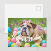 Carte Postale Joli anniversaire de mignonne Bulldog (Devant / Derrière)