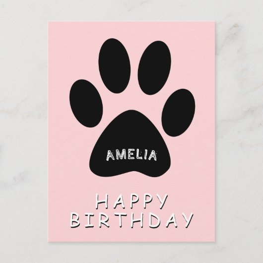 Carte Postale Joli anniversaire Empreinte de patte rose rose (Devant)
