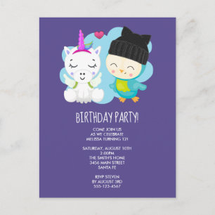 Carte Postale Joli Anniversaire Licorne de Dessin Animé et Oisea