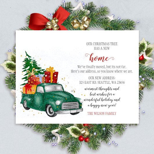 Carte Postale Joli arbre de Noël sur voiture Nous avons déménagé