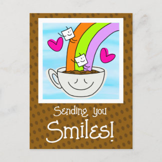 Carte Postale Joli Arc-En-Ciel Et Café Sourit En Vous Pensant