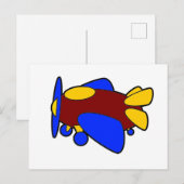 Carte Postale Joli avion de bande dessinée rouge jaune bleu pour (Devant / Derrière)