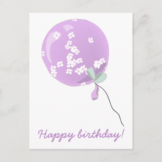 Carte Postale Joli ballon floral violet - Anniversaire enfants (Devant)