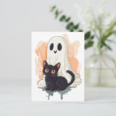 Carte Postale Joli bébé fantôme chaton noir Halloween (Debout devant)