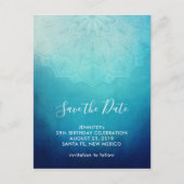 Carte Postale Joli bleu Mandala Abstrait Enregistrer la date (Devant)
