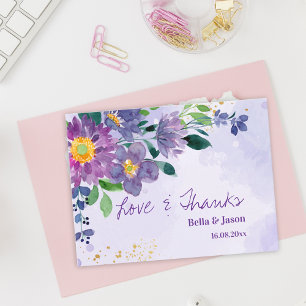 Carte Postale Joli Bleu Violet Floral Mariage Remerciements