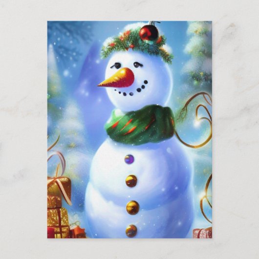Carte Postale Joli bonhomme de neige de Noël avec des présentate (Devant)