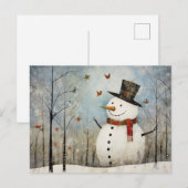 Carte Postale Joli bonhomme de neige fantaisiste avec un chapeau (Devant / Derrière)
