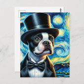 Carte Postale Joli Boston Terrier avec un haut-de-forme Van Gogh (Devant / Derrière)