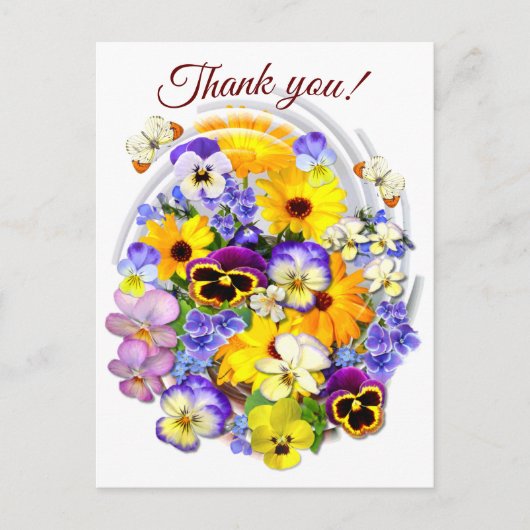Carte Postale Joli bouquet de fleurs Texte personnalisé Merci (Devant)