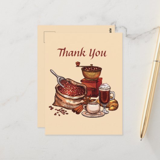 Carte Postale Joli café ajouter un texte merci (Devant/Arrière en situation)