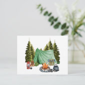 Carte Postale Joli Camping Thème Feu de Campement, Tente, Forêt (Debout devant)