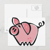 Carte Postale Joli caricature Cochon rose (Devant / Derrière)