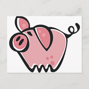 Carte Postale Joli caricature Cochon rose