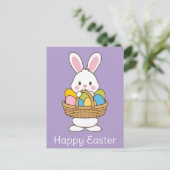 Carte Postale Joli caricature Pâques Panier oeufs de lapin (Debout devant)