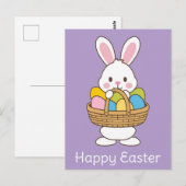 Carte Postale Joli caricature Pâques Panier oeufs de lapin (Devant / Derrière)