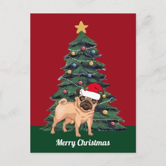 Carte Postale Joli Carlin de Noël à Santa Hat Custom Red Holiday (Devant)