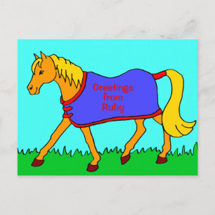 Carte Postale Joli Cartoon Pony portant du Rug