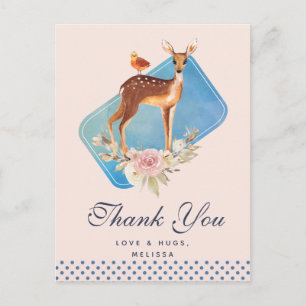 Carte Postale Joli Cerf Aquarelle Brun Merci Rustique