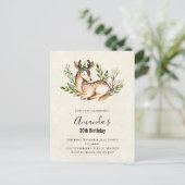 Carte Postale Joli Cerf Aquarellé Pose En Bas Boho Anniversaire (Debout devant)