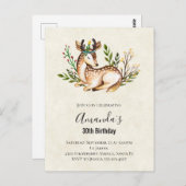 Carte Postale Joli Cerf Aquarellé Pose En Bas Boho Anniversaire (Devant / Derrière)