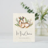 Carte Postale Joli Cerf Aquarellé Pose En Bas Boho Noël (Debout devant)