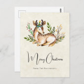 Carte Postale Joli Cerf Aquarellé Pose En Bas Boho Noël (Devant / Derrière)