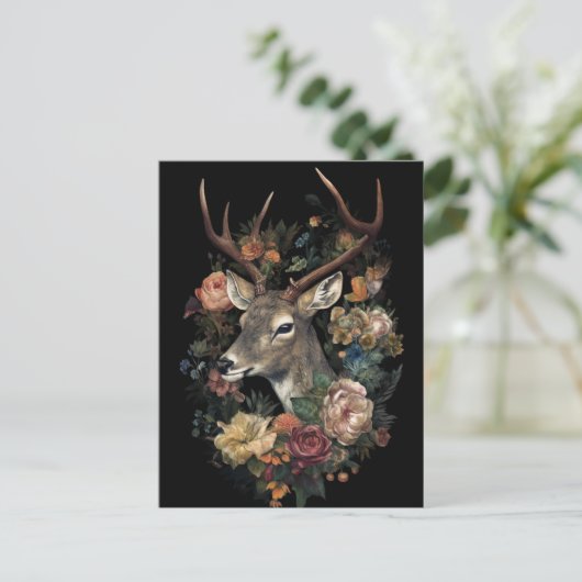 Carte Postale Joli cerf avec une couronne de fleurs (Debout devant)