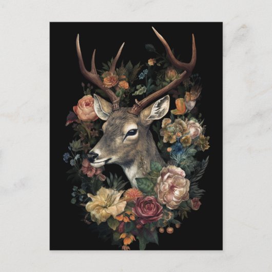 Carte Postale Joli cerf avec une couronne de fleurs (Devant)