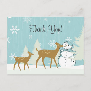 Carte Postale Joli cerf de bois avec Merci d'hiver de Snowman