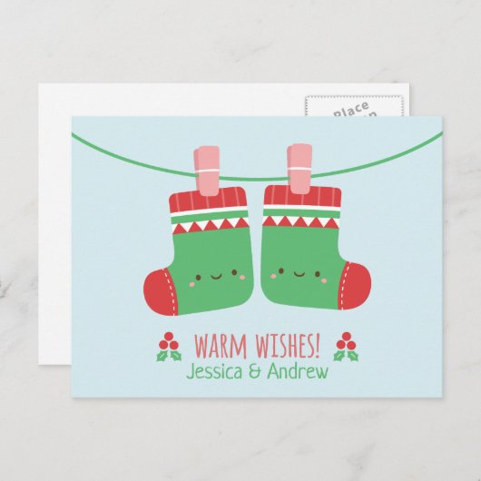 Carte Postale Joli Chaleureux Voeux Noël Bas Couple (Devant / Derrière)