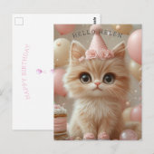 Carte Postale Joli Chapeau Anniversaire Chat Chatons Ballons (Devant / Derrière)