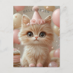 Carte Postale Joli Chapeau d'Anniversaire de Chat Chien Ballons