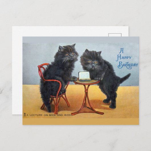 Carte Postale Joli Chat Anniversaire Rétro Mignon (Devant / Derrière)