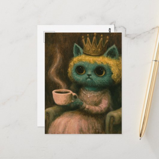 Carte Postale Joli chat avec un café (Devant/Arrière en situation)
