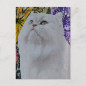 Carte Postale Joli chat blanc dans un collage de fleurs (Devant)